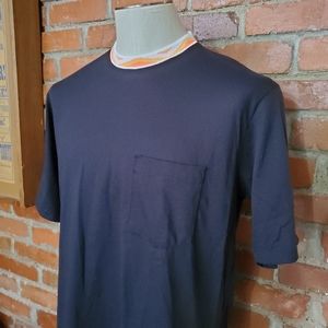 Vtg 80s Maler Black Pocket T Shirt Neon Orange L